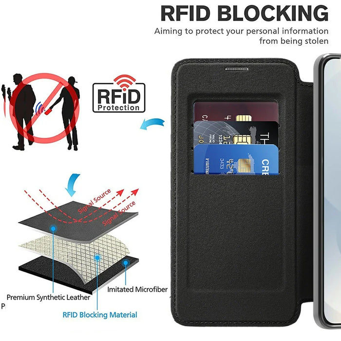 For Samsung Galaxy S25 Edge Magnetic Case RFID Blocking Leather Phone Cover - Black - 3