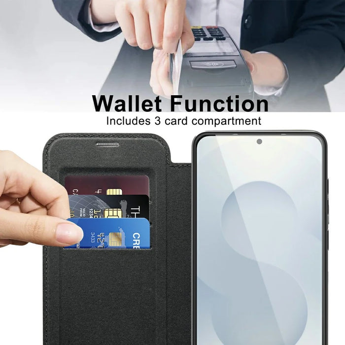 For Samsung Galaxy S25 Edge Magnetic Case RFID Blocking Leather Phone Cover - Black - 4