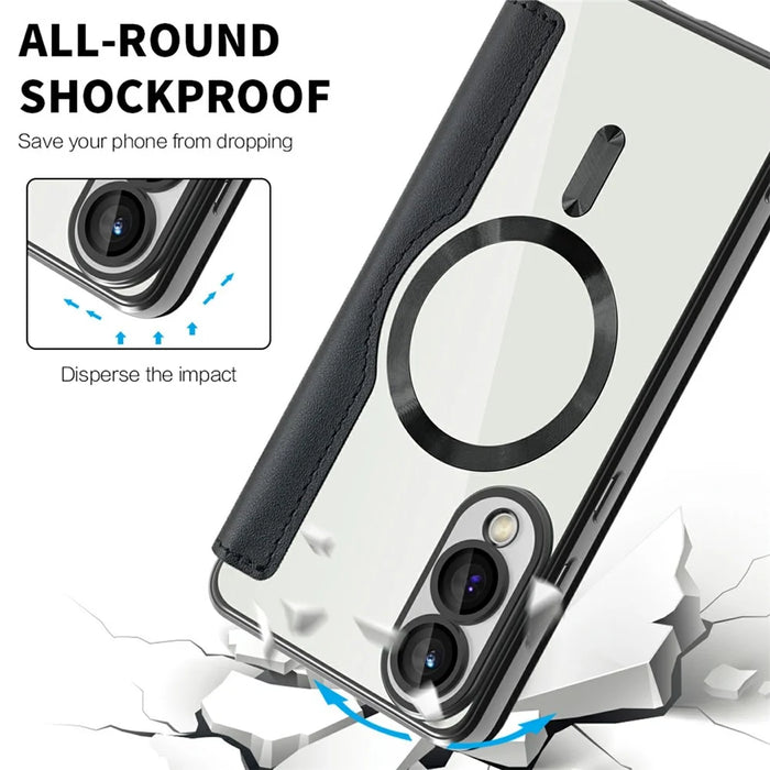 For Samsung Galaxy S25 Edge Magnetic Case RFID Blocking Leather Phone Cover - Black - 6