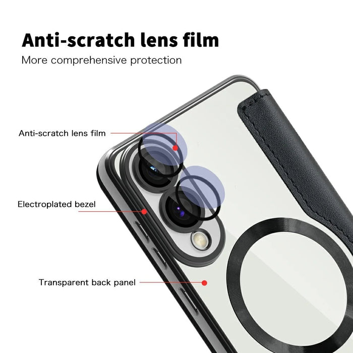 For Samsung Galaxy S25 Edge Magnetic Case RFID Blocking Leather Phone Cover - Black - 7