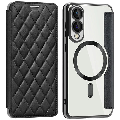 For Samsung Galaxy S25 Edge Magnetic Case Rhombus PU Leather Phone Cover - Black - 1