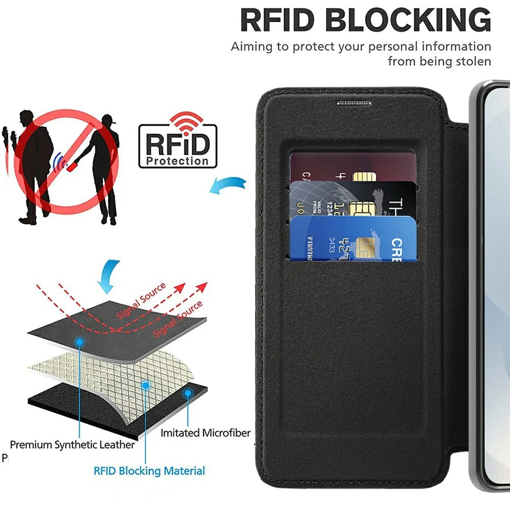 For Samsung Galaxy S25 Edge Magnetic Case Rhombus PU Leather Phone Cover - Black - 4
