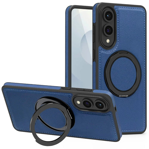 For Samsung Galaxy S25 Edge Case with Ring Kickstand Magnetic Case PU Leather Back Cover - Sapphire - 1