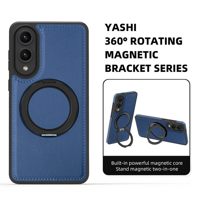 For Samsung Galaxy S25 Edge Case with Ring Kickstand Magnetic Case PU Leather Back Cover - Sapphire - 2