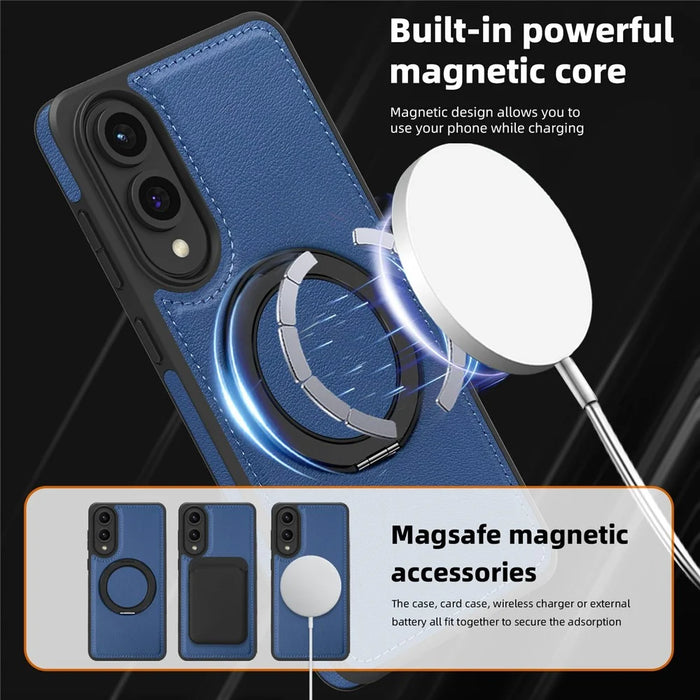 For Samsung Galaxy S25 Edge Case with Ring Kickstand Magnetic Case PU Leather Back Cover - Sapphire - 4