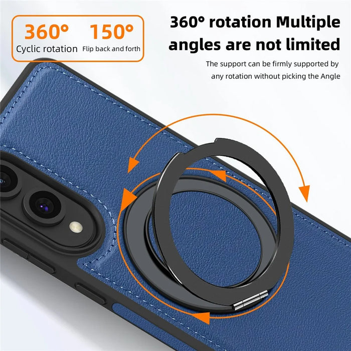 For Samsung Galaxy S25 Edge Case with Ring Kickstand Magnetic Case PU Leather Back Cover - Sapphire - 5