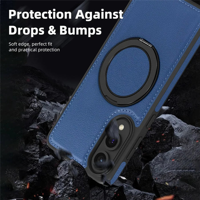 For Samsung Galaxy S25 Edge Case with Ring Kickstand Magnetic Case PU Leather Back Cover - Sapphire - 6