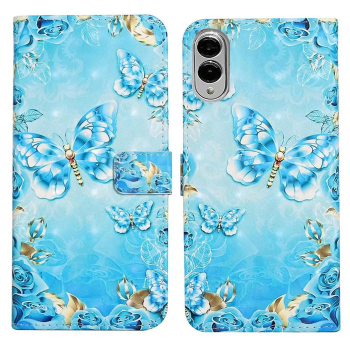 For Samsung Galaxy S25 Edge Case 3D Creative Pattern PU Leather Stand Phone Cover - Blue Butterfly - 1