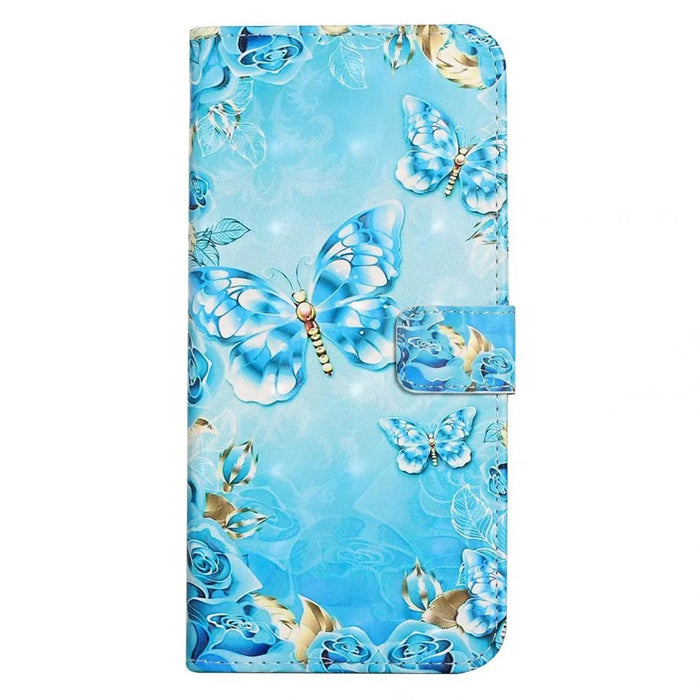For Samsung Galaxy S25 Edge Case 3D Creative Pattern PU Leather Stand Phone Cover - Blue Butterfly - 5