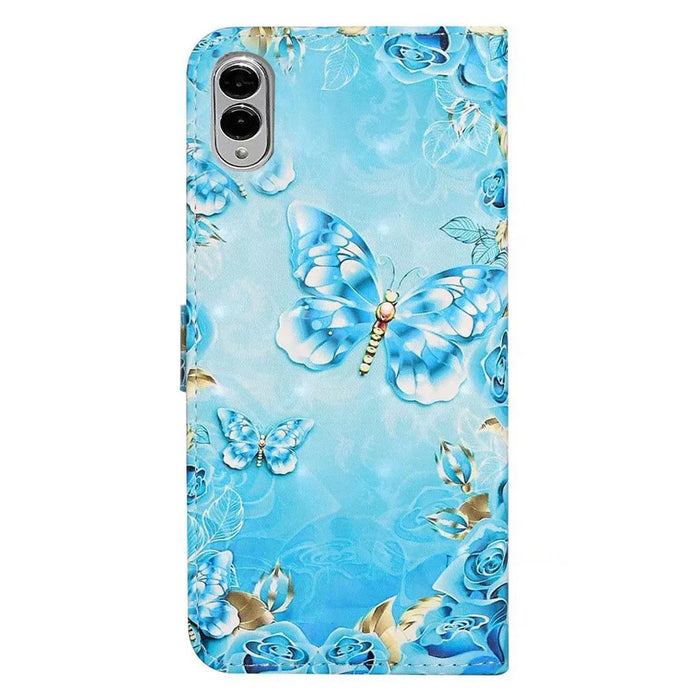 For Samsung Galaxy S25 Edge Case 3D Creative Pattern PU Leather Stand Phone Cover - Blue Butterfly - 6