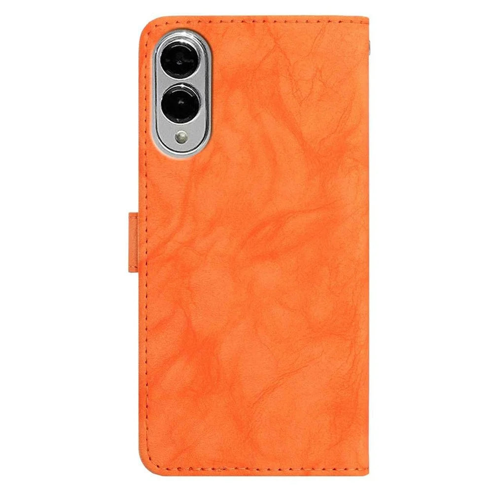 For Samsung Galaxy S25 Edge Case Owl Imprinted PU Leather Wallet Phone Cover with Wrist Strap - Orange - 6