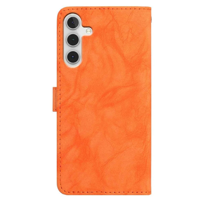 For Samsung Galaxy A54 5G Case Owl Imprinted PU Leather Wallet Phone Cover with Wrist Strap - Orange - 6