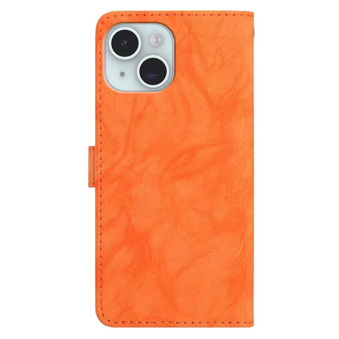 For iPhone 15 Case Owl Imprinted PU Leather Wallet Phone Cover with Wrist Strap - Orange - 6