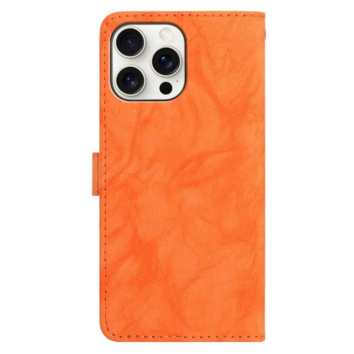 For iPhone 15 Pro Max Case Owl Imprinted PU Leather Wallet Phone Cover with Wrist Strap - Orange - 6