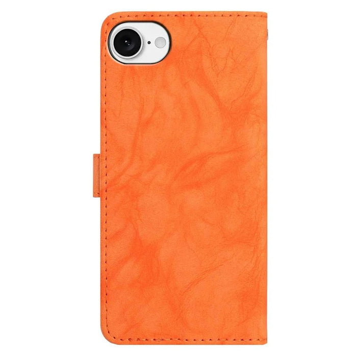 For iPhone 17e / 16e Case Owl Imprinted PU Leather Wallet Phone Cover with Wrist Strap - Orange - 6