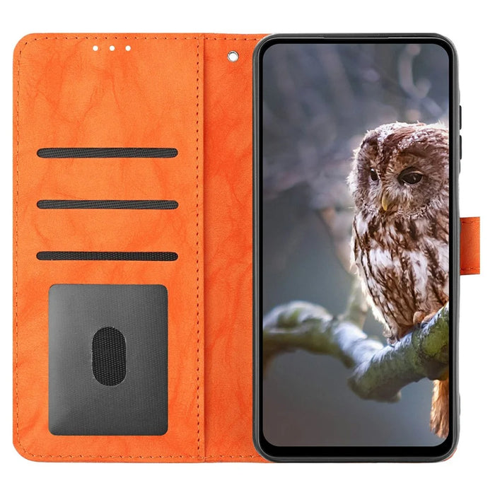 For iPhone 16 Plus Case Owl Imprinted PU Leather Wallet Phone Cover with Wrist Strap - Orange - 2