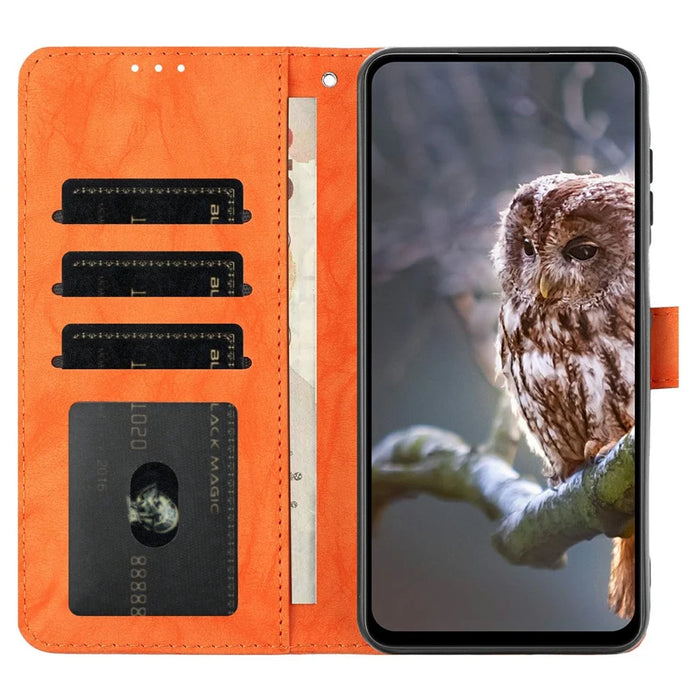 For iPhone 16 Plus Case Owl Imprinted PU Leather Wallet Phone Cover with Wrist Strap - Orange - 3