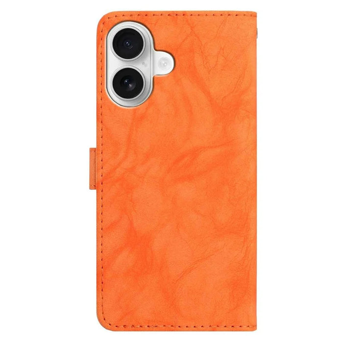 For iPhone 16 Plus Case Owl Imprinted PU Leather Wallet Phone Cover with Wrist Strap - Orange - 6