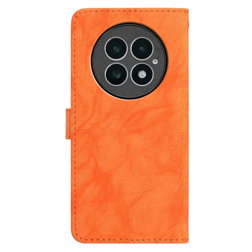 For OnePlus 13 Case Owl Imprinted PU Leather Wallet Phone Cover with Wrist Strap - Orange - 6