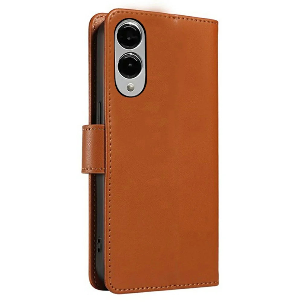 For Samsung Galaxy S25 Edge Case RFID Blocking Leather Wallet Flip Phone Cover with Wrist Strap - Light Brown - 7