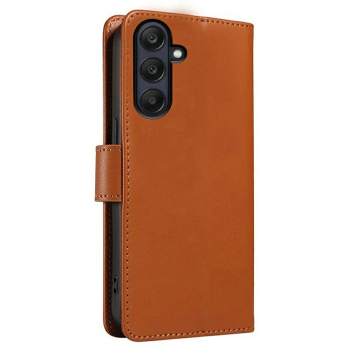 For Samsung Galaxy A26 5G Case RFID Blocking Leather Wallet Flip Phone Cover with Wrist Strap - Light Brown - 7