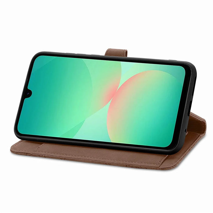 For Samsung Galaxy A26 5G Zipper Wallet Case with Strap Flower Imprint PU Leather Phone Cover - Brown - 6