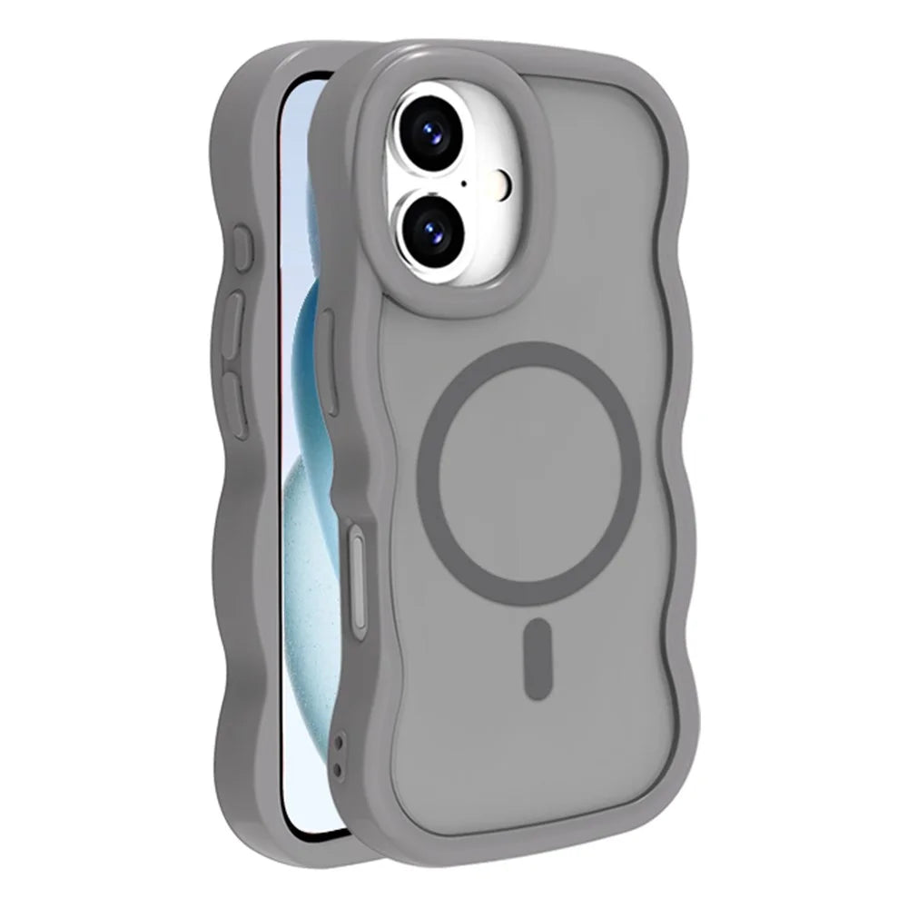For iPhone 16 Plus Case Compatible with MagSafe TPU + PC Phone Back Cover Skin Touch Wave Shape - Grey - 1