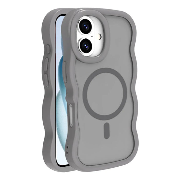 For iPhone 16 Plus Case Compatible with MagSafe TPU + PC Phone Back Cover Skin Touch Wave Shape - Grey - 1
