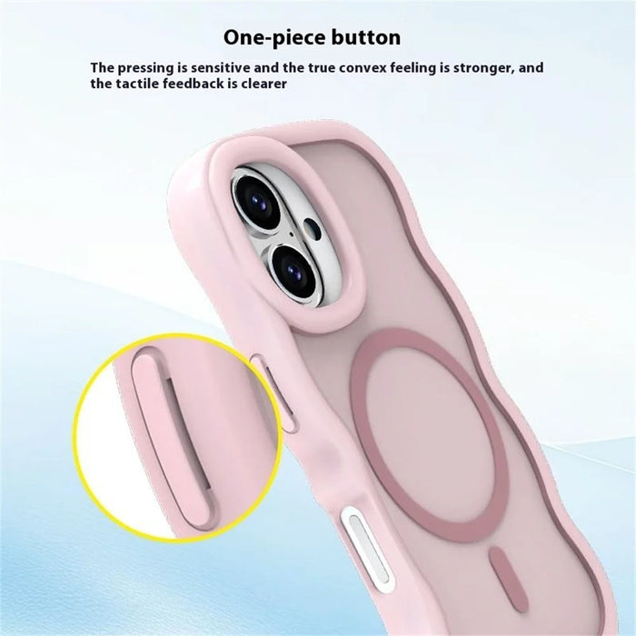 For iPhone 16 Plus Case Compatible with MagSafe TPU + PC Phone Back Cover Skin Touch Wave Shape - Grey - 6