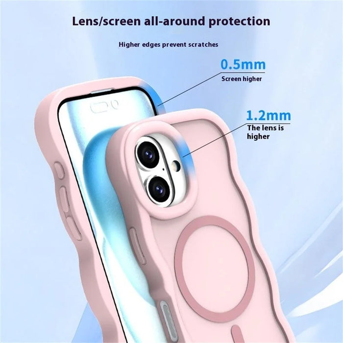 For iPhone 16 Case Compatible with MagSafe TPU + PC Phone Back Cover Skin Touch Wave Shape - Pink - 3