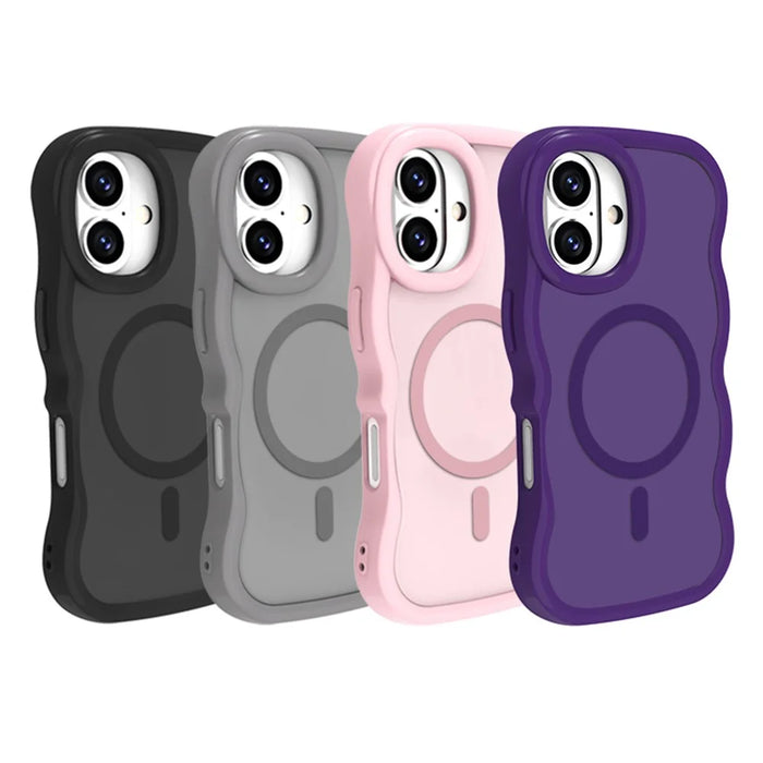 For iPhone 16 Case Compatible with MagSafe TPU + PC Phone Back Cover Skin Touch Wave Shape - Pink - 7