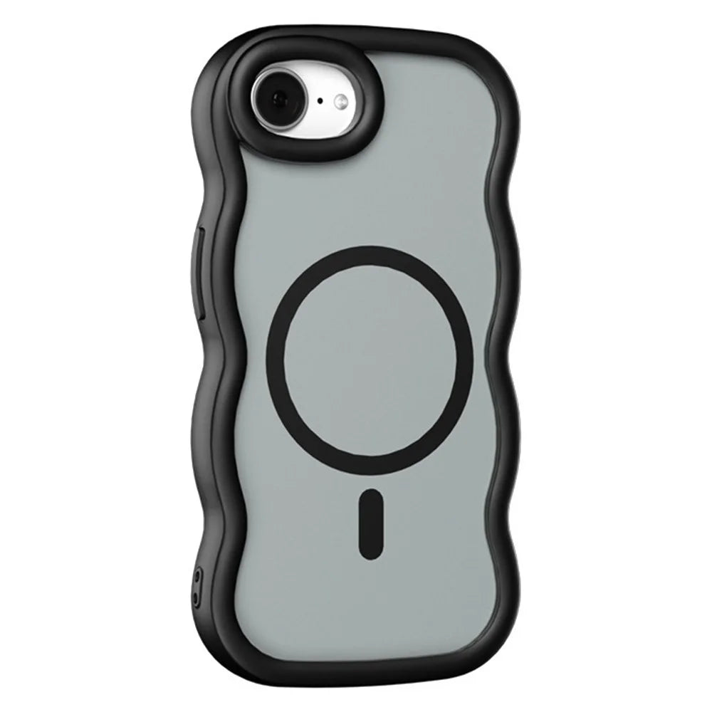 For iPhone 17e / 16e Case Compatible with MagSafe TPU + PC Phone Back Cover Skin Touch Wave Shape - Black - 1