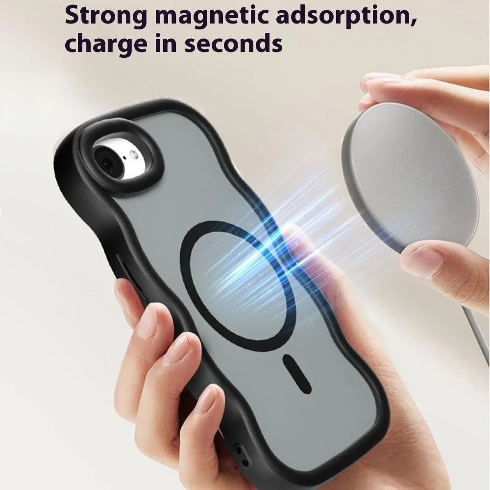 For iPhone 17e / 16e Case Compatible with MagSafe TPU + PC Phone Back Cover Skin Touch Wave Shape - Black - 3