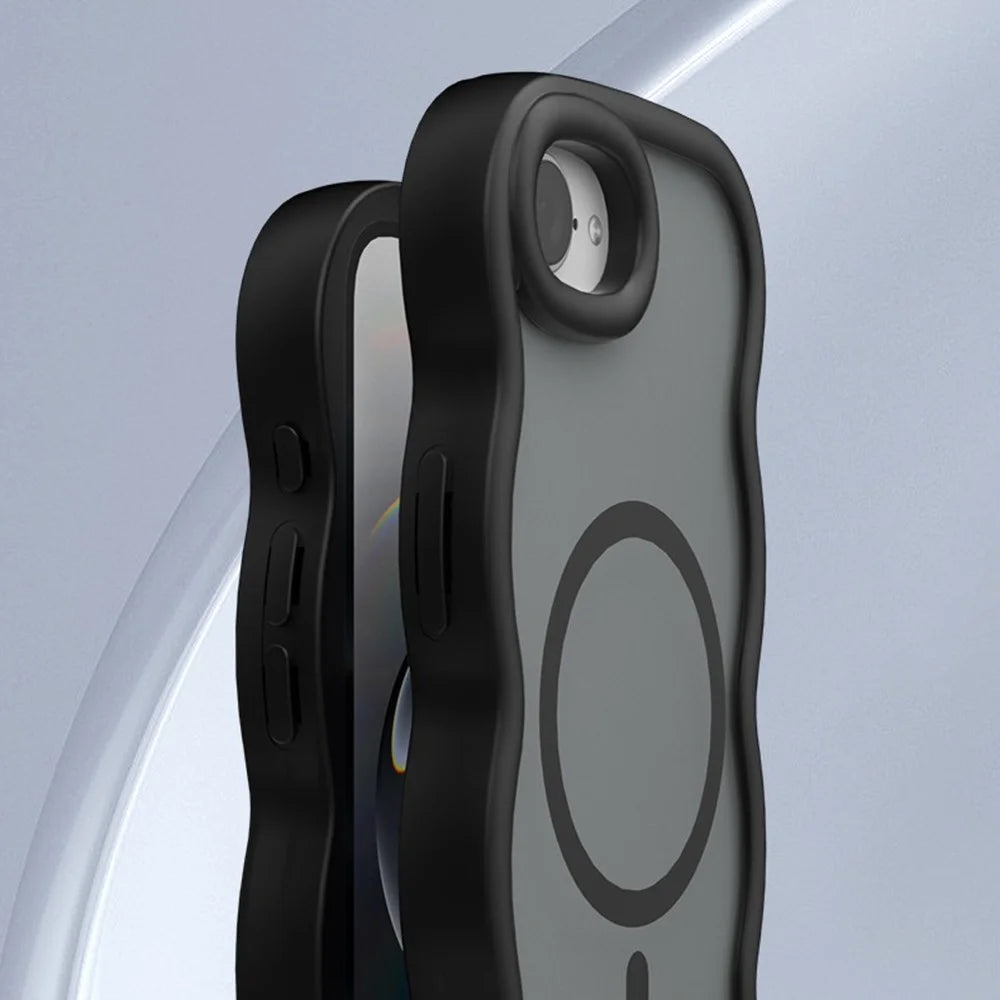 For iPhone 17e / 16e Case Compatible with MagSafe TPU + PC Phone Back Cover Skin Touch Wave Shape - Black - 4