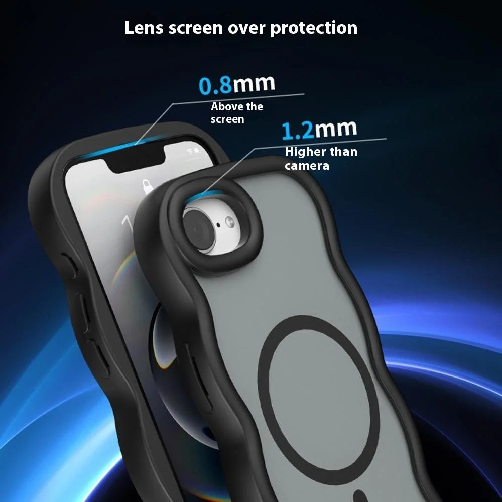 For iPhone 17e / 16e Case Compatible with MagSafe TPU + PC Phone Back Cover Skin Touch Wave Shape - Black - 6