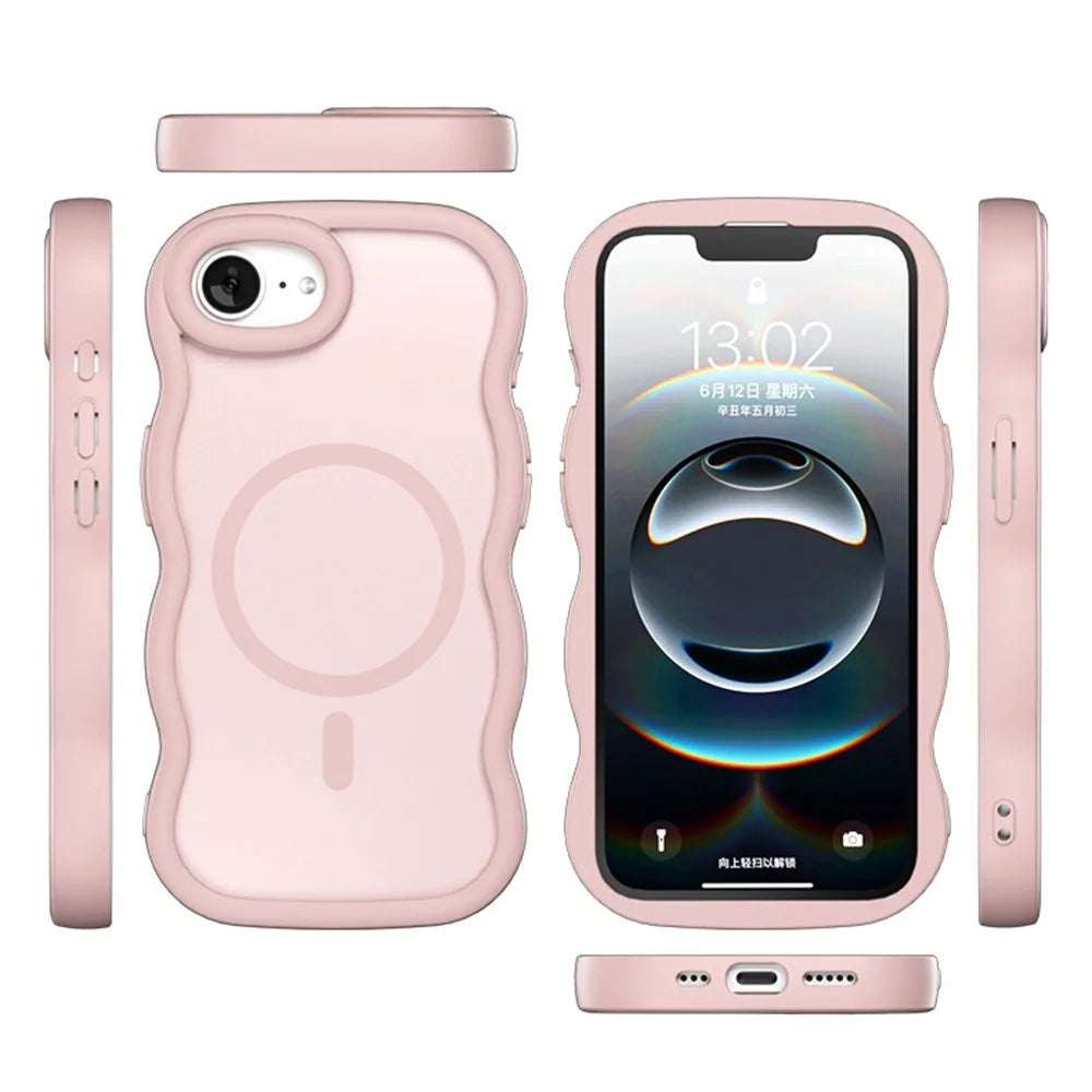 For iPhone 17e / 16e Case Compatible with MagSafe TPU + PC Phone Back Cover Skin Touch Wave Shape - Black - 7