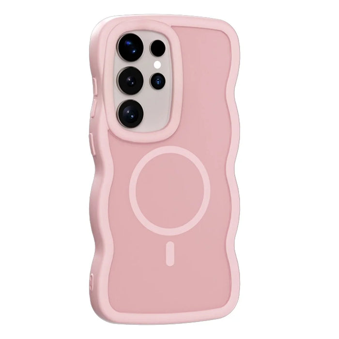 For Samsung Galaxy S24 Ultra Magnetic Case TPU + PC Phone Back Cover Skin Touch Wave Shape - Pink - 1
