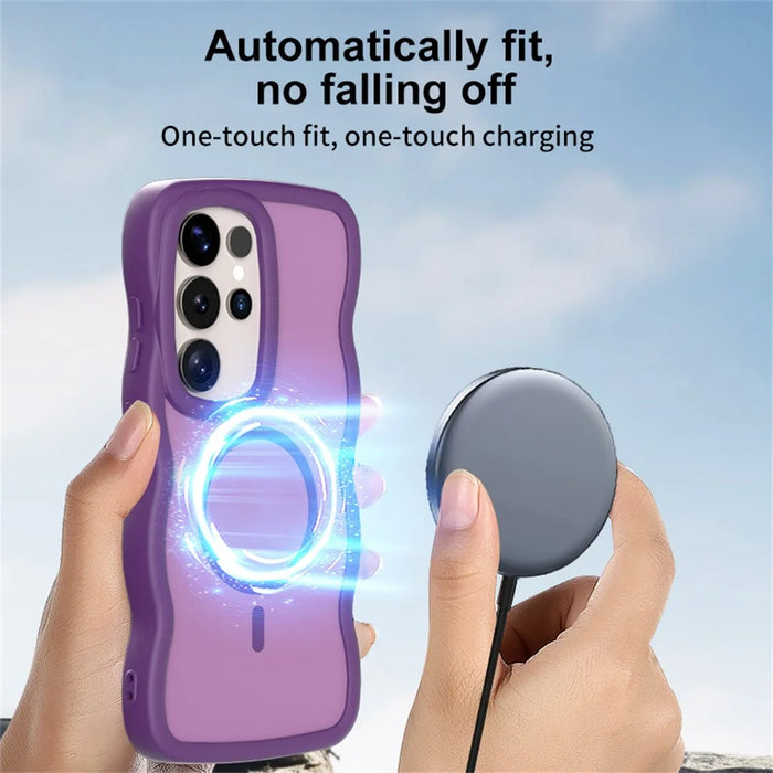 For Samsung Galaxy S24 Ultra Magnetic Case TPU + PC Phone Back Cover Skin Touch Wave Shape - Pink - 2