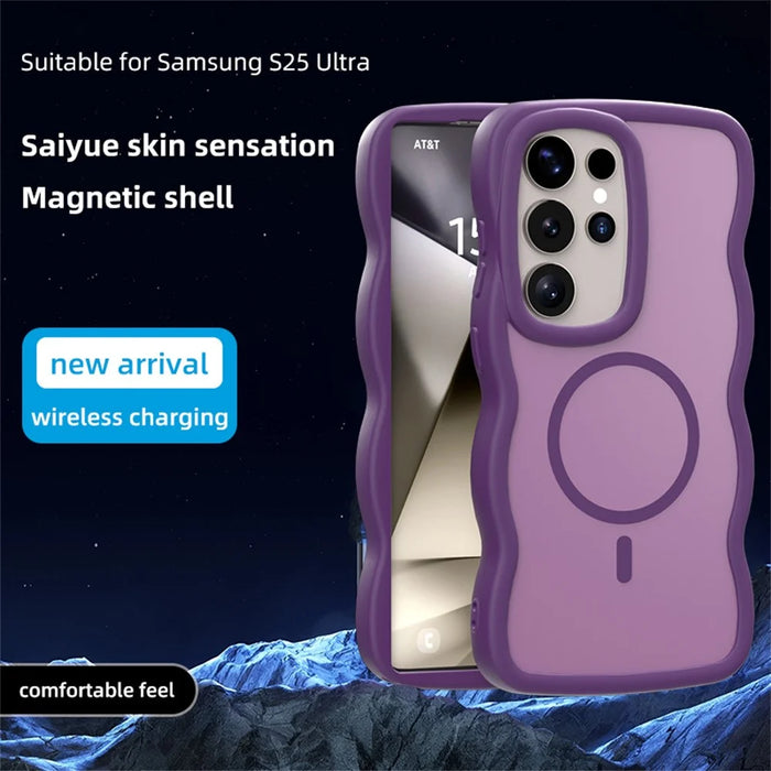 For Samsung Galaxy S24 Ultra Magnetic Case TPU + PC Phone Back Cover Skin Touch Wave Shape - Pink - 3