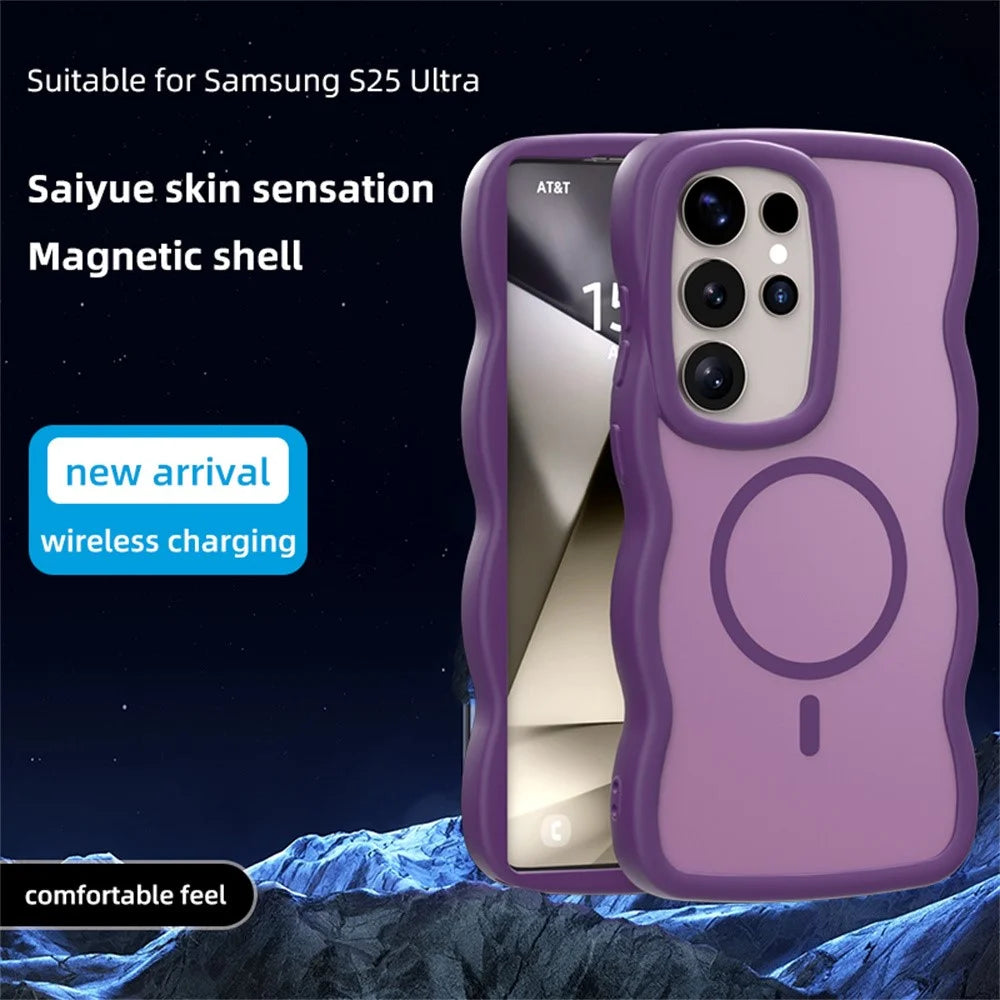 For Samsung Galaxy S25 Ultra Magnetic Case TPU + PC Phone Back Cover Skin Touch Wave Shape - Purple - 3