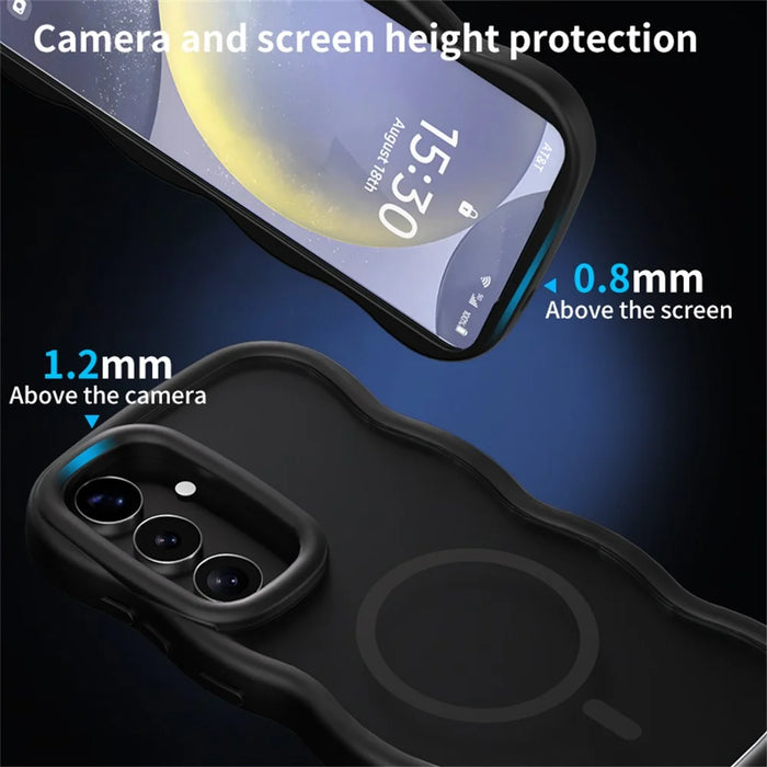 For Samsung Galaxy S25+  /  S24+ Magnetic Case TPU + PC Phone Back Cover Skin Touch Wave Shape - Black - 3