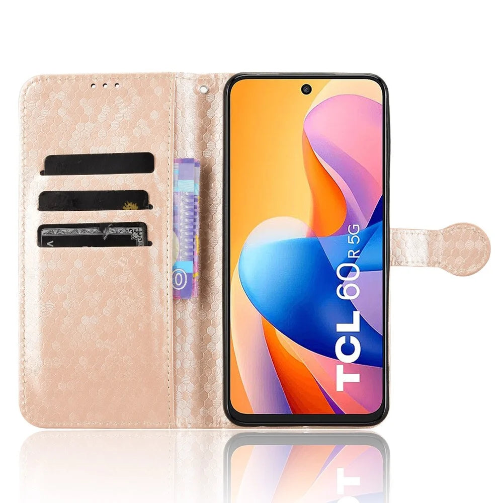 For TCL 60R 5G T519H  /  60 5G T521H Wallet Case Dot Pattern Imprint PU Leather Phone Cover - Rose Gold - 2