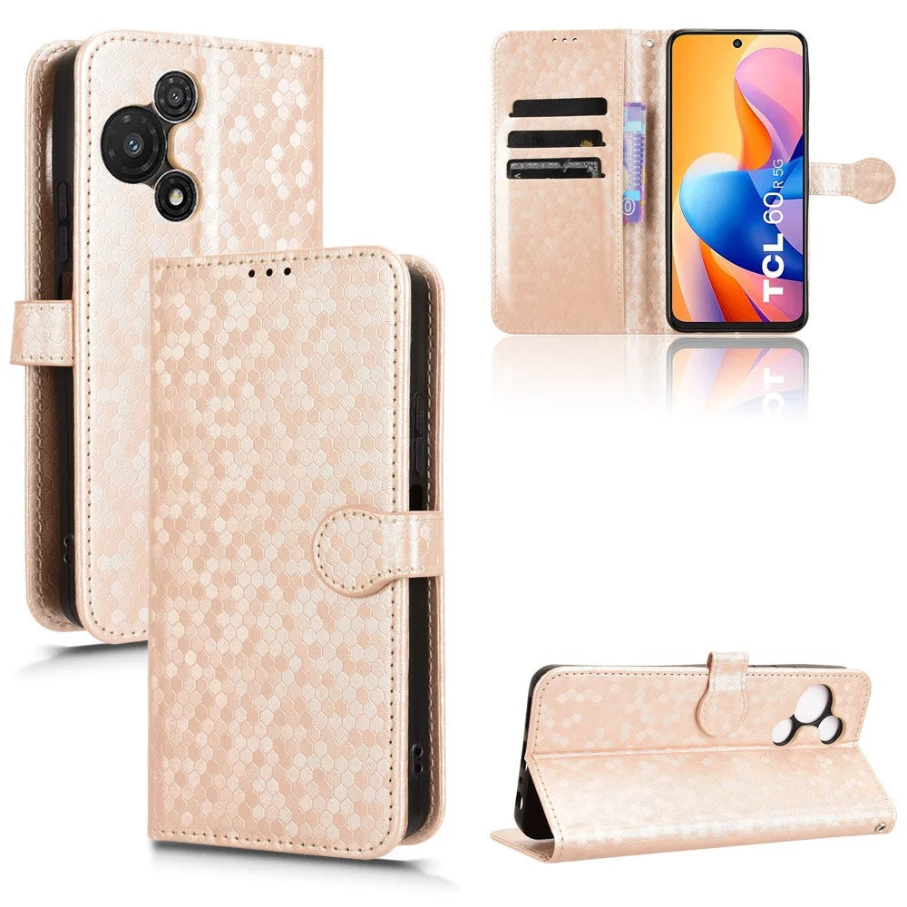 For TCL 60R 5G T519H  /  60 5G T521H Wallet Case Dot Pattern Imprint PU Leather Phone Cover - Rose Gold - 5