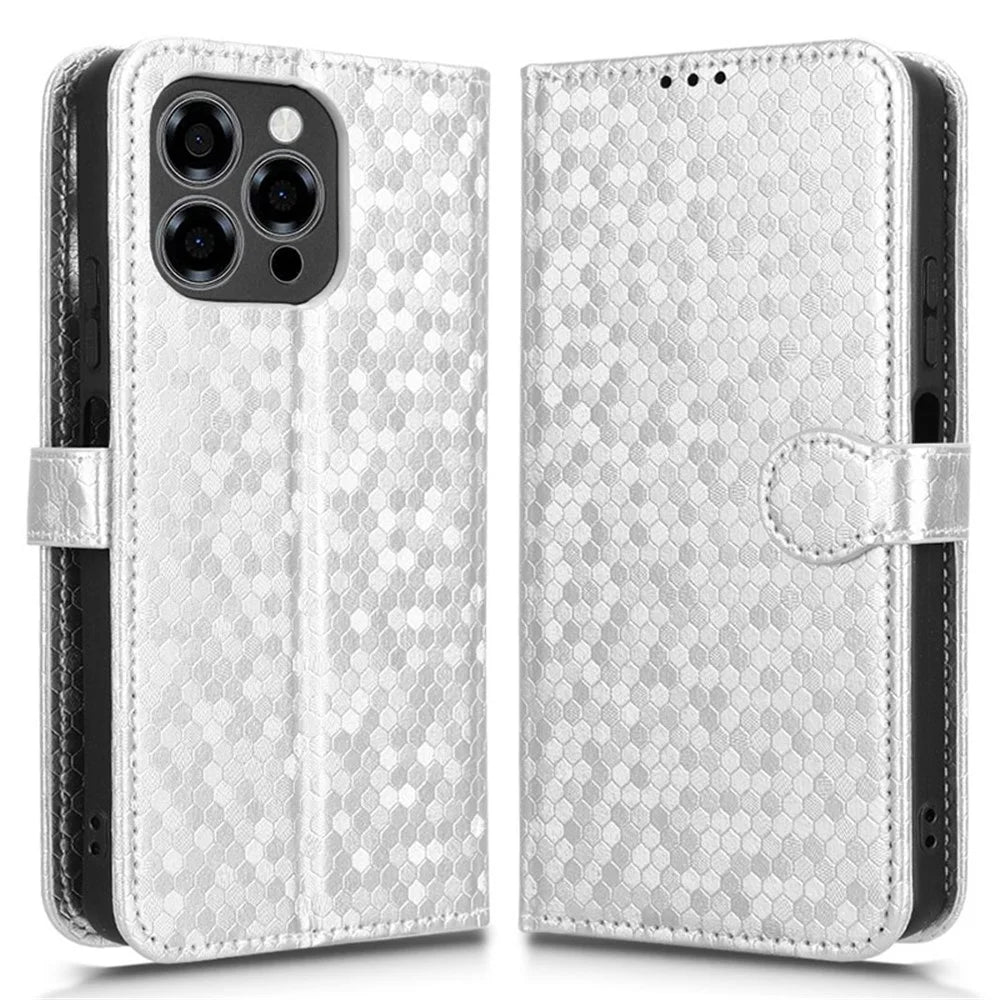 For Doogee Note 58 Pro  /  Note 58 Wallet Case Dot Pattern Imprint PU Leather Phone Cover - Silver - 1