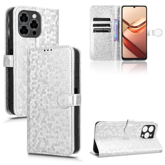 For Doogee Note 58 Pro  /  Note 58 Wallet Case Dot Pattern Imprint PU Leather Phone Cover - Silver - 5