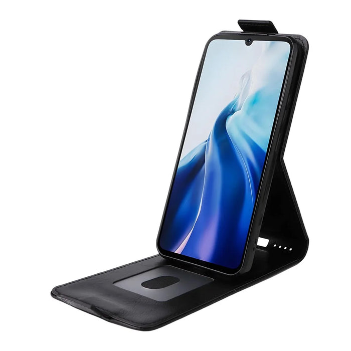 For Cubot A30 Stand Case Magnetic Clasp Vertical Flip Leather Phone Cover with Card Holder - Black - 3