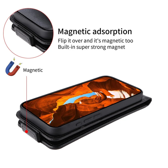 For Cubot A30 Stand Case Magnetic Clasp Vertical Flip Leather Phone Cover with Card Holder - Black - 5