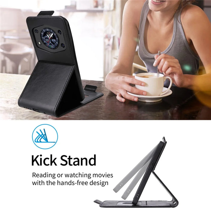 For Cubot A30 Stand Case Magnetic Clasp Vertical Flip Leather Phone Cover with Card Holder - Black - 6