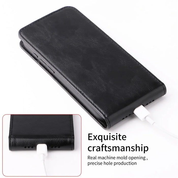 For Cubot A30 Stand Case Magnetic Clasp Vertical Flip Leather Phone Cover with Card Holder - Black - 7