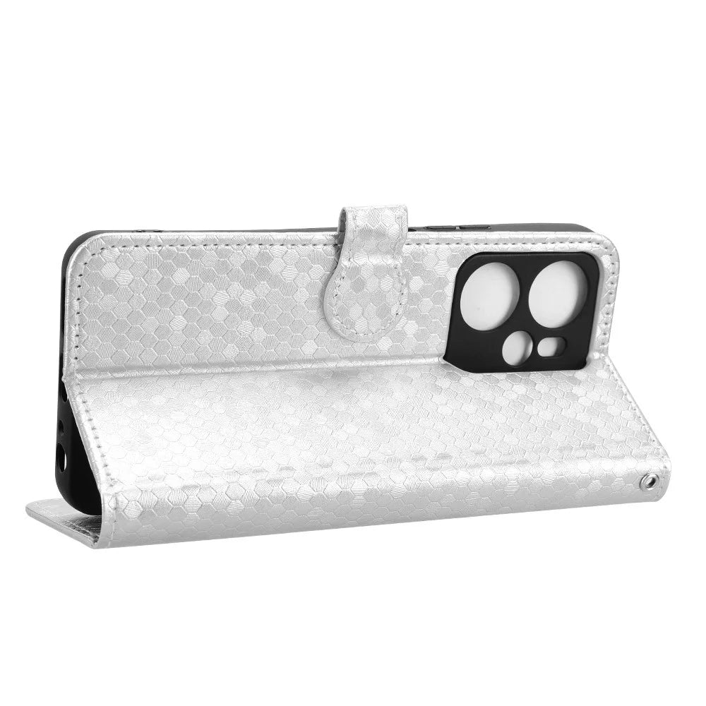 For Blackview Oscal Tiger 13 Wallet Case Dot Pattern Imprint PU Leather Phone Cover - Silver - 3